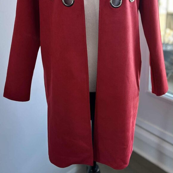 Michael Phillips Zoe Vivid Red Faux-Suede Grommet Open Coat w/ Pockets – US XS - Picture 4 of 12